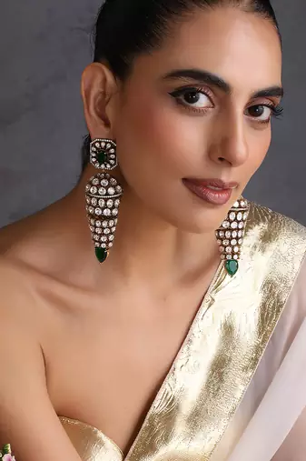 Gold plated emerald green polki jhumka earrings