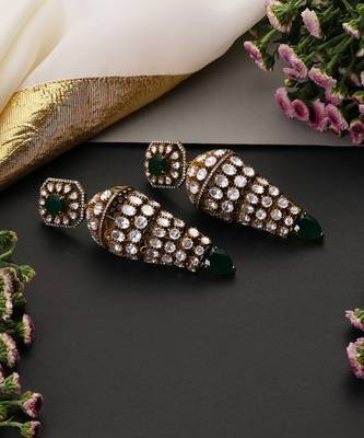 Gold plated emerald green polki jhumka earrings 2
