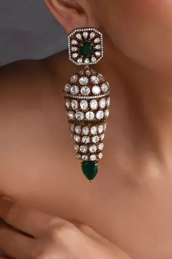 Gold plated emerald green polki jhumka earrings