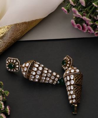 Gold plated emerald green polki jhumka earrings 4