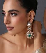 Gold plated emerald green polki dangler earrings