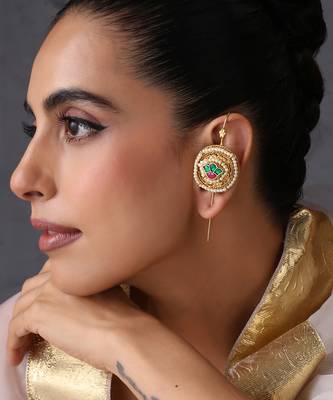 Gold plated multicolor polki ear cuffs 1