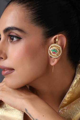 Gold plated multicolor polki ear cuffs