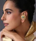 Gold plated multicolor polki ear cuffs