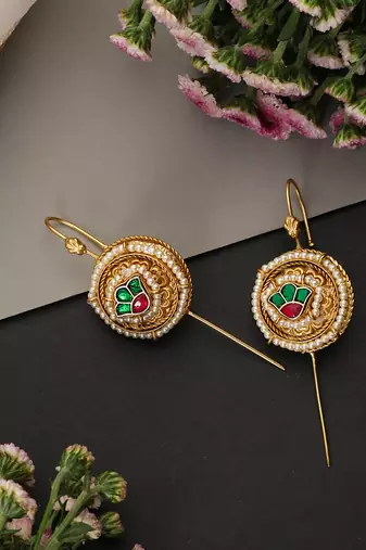 Gold plated multicolor polki ear cuffs