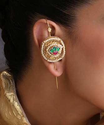 Gold plated multicolor polki ear cuffs 3