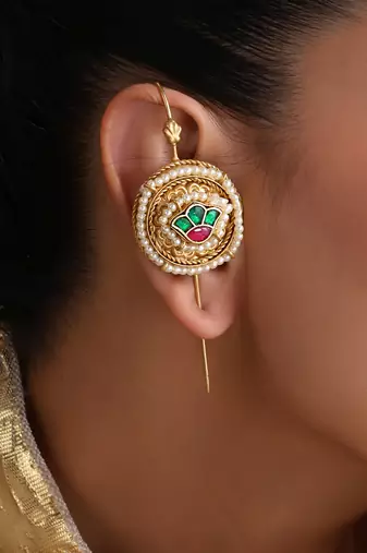 Gold plated multicolor polki ear cuffs