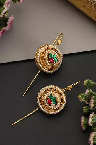 Gold plated multicolor polki ear cuffs