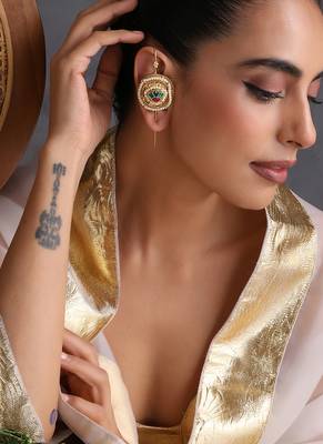 Gold plated multicolor polki ear cuffs 5