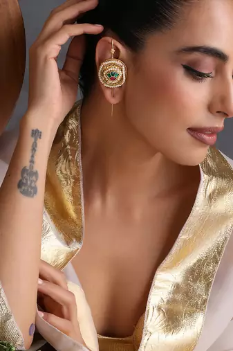 Gold plated multicolor polki ear cuffs