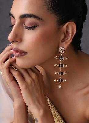 Gold plated blue polki dangler earrings 1