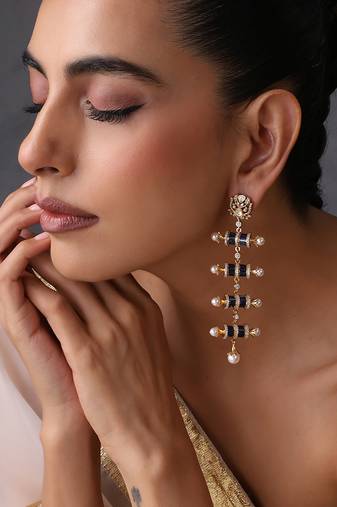 Gold plated blue polki dangler earrings