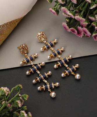 Gold plated blue polki dangler earrings 2