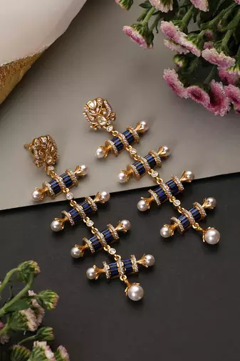 Gold plated blue polki dangler earrings
