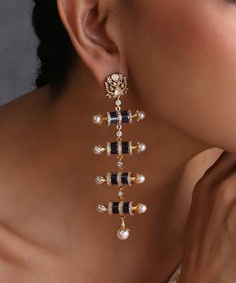 Gold plated blue polki dangler earrings 3