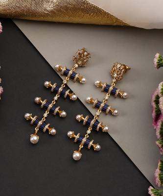 Gold plated blue polki dangler earrings 4