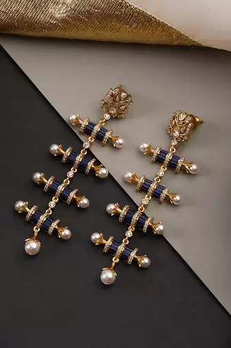 Gold plated blue polki dangler earrings