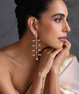 Gold plated blue polki dangler earrings 5