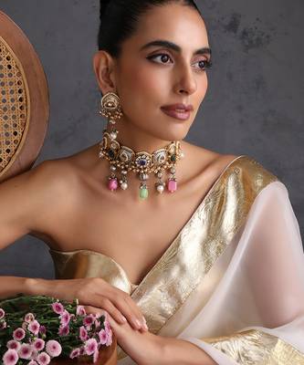Gold plated multicolor polki choker set 1
