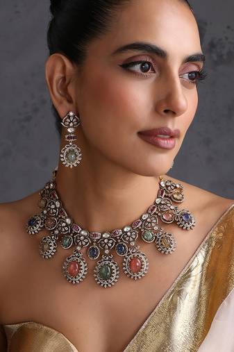 Gold plated multicolor polki necklace set