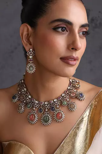 Gold plated multicolor polki necklace set