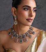 Gold plated multicolor polki necklace set