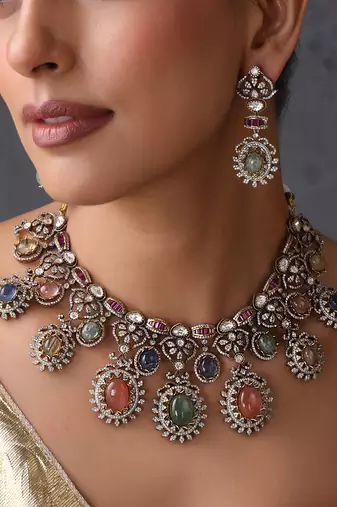 Gold plated multicolor polki necklace set