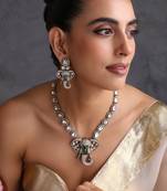 Gold plated emerald green polki pendant necklace set