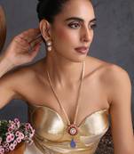 Gold plated multicolor polki blue pendant necklace set