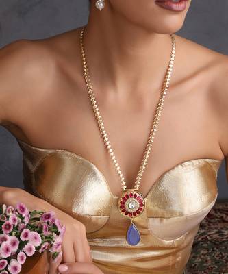 Gold plated multicolor polki blue pendant necklace set 3
