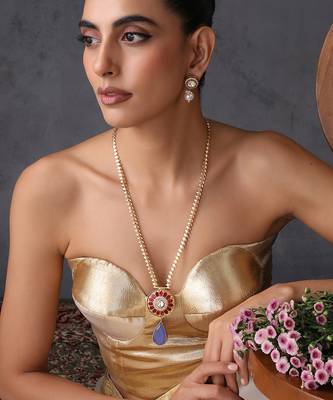 Gold plated multicolor polki blue pendant necklace set 5
