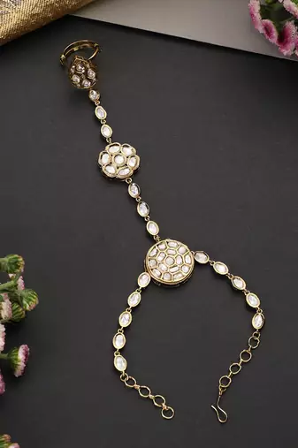 Gold plated polki hathphool