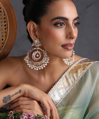 Gold plated multicolor jadau chandbali earrings 1