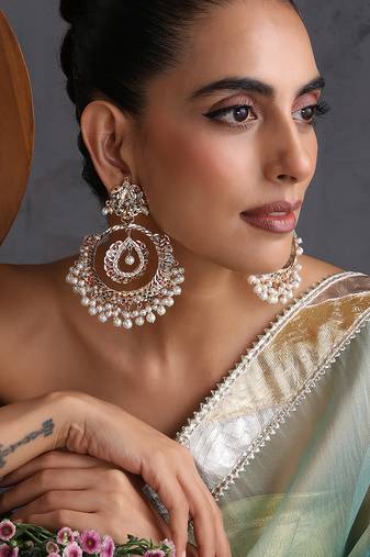 Gold plated multicolor jadau chandbali earrings