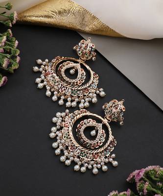 Gold plated multicolor jadau chandbali earrings 2