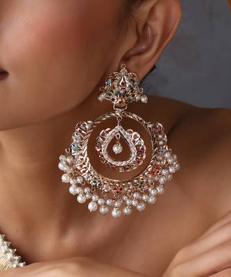 Gold plated multicolor jadau chandbali earrings 3