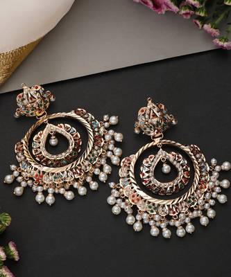 Gold plated multicolor jadau chandbali earrings 4