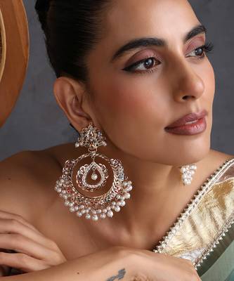 Gold plated multicolor jadau chandbali earrings 5