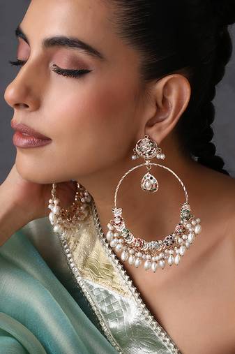 Gold plated multicolor jadau chandbali earrings