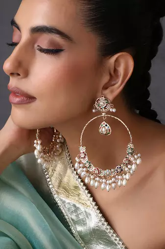 Gold plated multicolor jadau chandbali earrings