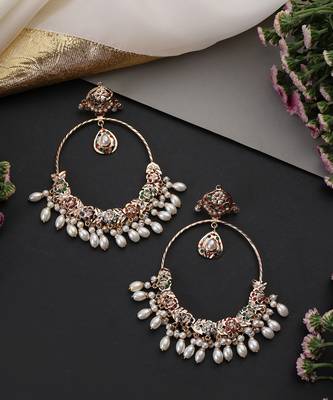 Gold plated multicolor jadau chandbali earrings 2