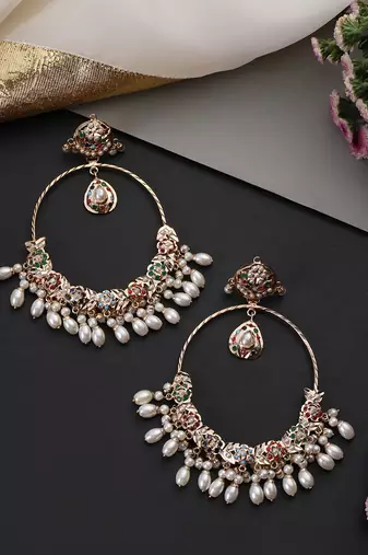 Gold plated multicolor jadau chandbali earrings