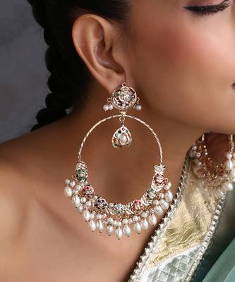 Gold plated multicolor jadau chandbali earrings 3