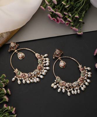 Gold plated multicolor jadau chandbali earrings 4