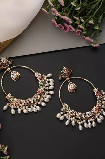 Gold plated multicolor jadau chandbali earrings