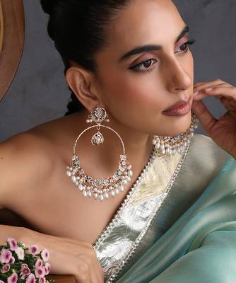 Gold plated multicolor jadau chandbali earrings 5