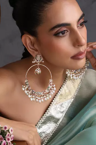 Gold plated multicolor jadau chandbali earrings
