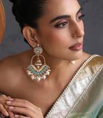 Gold plated blue polki chandbali earrings