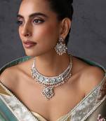 Gold plated blue jadau necklace set