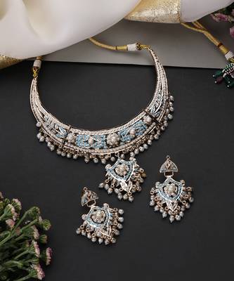 Gold plated blue jadau necklace set 2